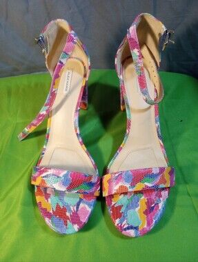 Alex Marie Multicolor Floral Ankle-Strap Block Heel Sandals